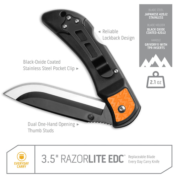 RazorLITE 3.5" EDC Replaceable Blade Carry Knife - 1 Shot Gear