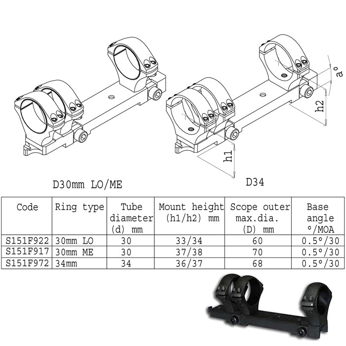 Sako TRG 3 Ring 34mm Tactical Scope Mount