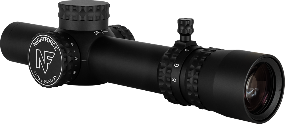 NX8 1-8X24 F1 - Capped E/W - .2 Mil-Radian - PTL - FC-DMX Black