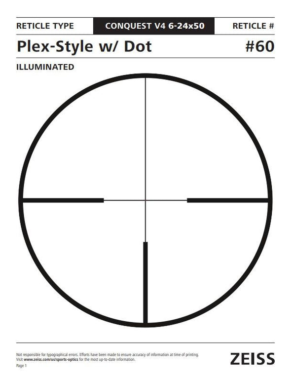 CONQUEST V4 4-16x44 Plex  Illum. Reticle (#60) - Capped Elevation Turret  - .25 MOA - Parallax Adj. - 1 Shot Gear