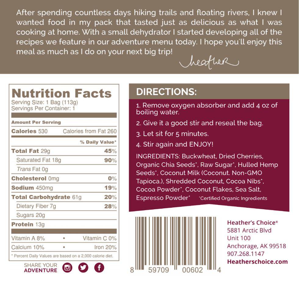 Hot Cereal Breakfast - Cherry Cocoa Nib - 1 Shot Gear